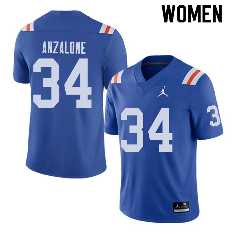 NCAA Florida Gators Alex Anzalone Women's #34 Jordan Brand Alternate Royal Throwback Stitched Authentic College Football Jersey UWJ0264JZ